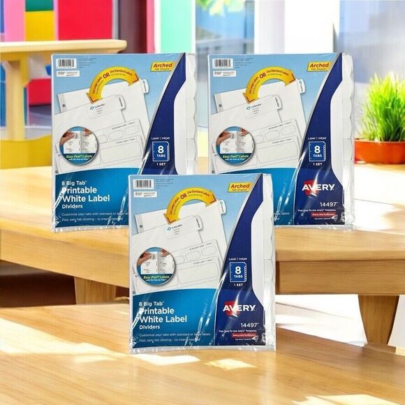 3x 8-PACKS Avery 14497 Big Tab Printable White Label 3-Ring Binder Dividers NEW - Picture 11 of 11